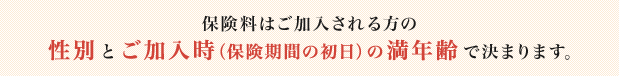 保険料はご加入される方の性別とご加入時（保険期間の初日）の満年齢で決まります。