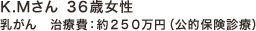 K.Mさん 36歳女性 | 乳がん 治療費：約250万円（公的保険診療）