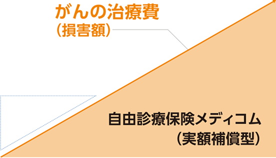 がんの治療費の増加に合わせて補償額も増える自由診療保険メディコム（実額補償型）のイメージ。
